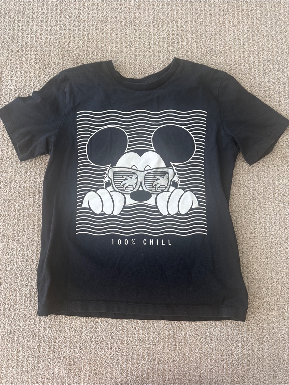 Kids Black '100% Chill' Graphic T‑Shirt with Sunglasses Mickey Design